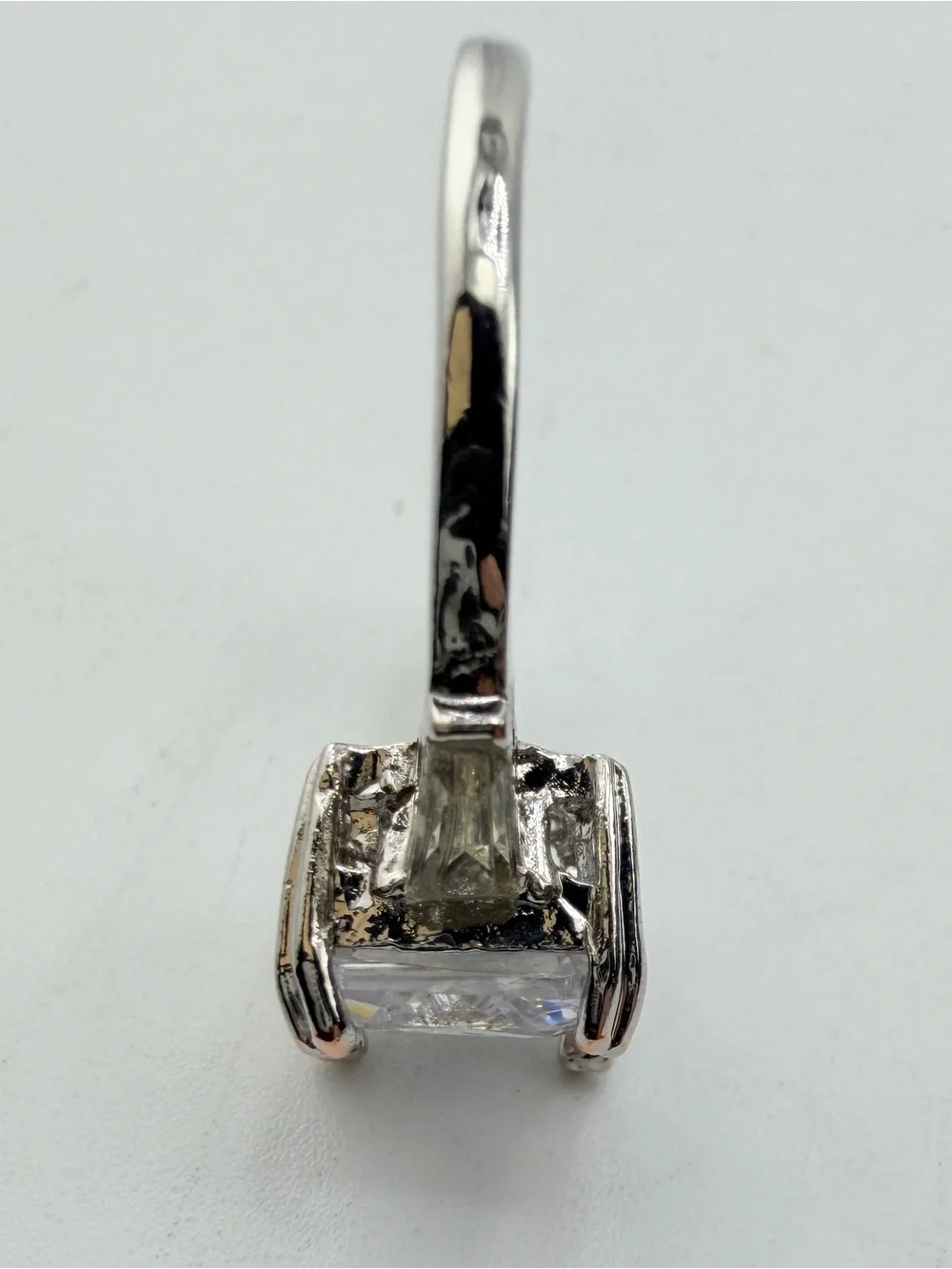 Princess Cut 3 Carat Silver Tone CZ Three Stone Engagement Ring Size 8-1/2